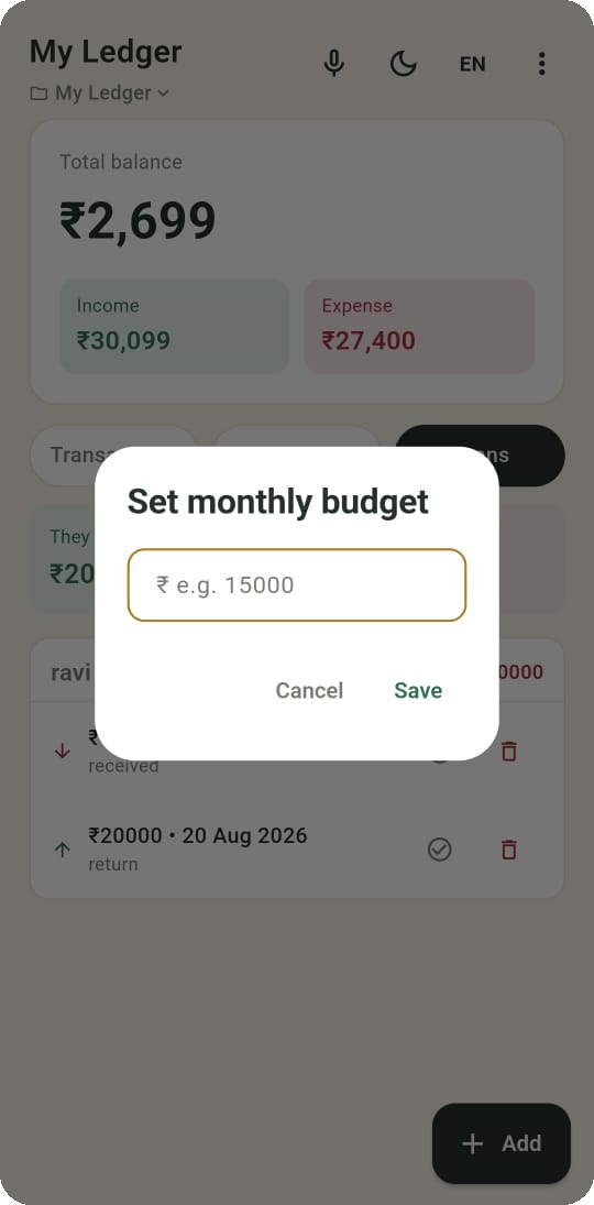 Monthly budget screen
